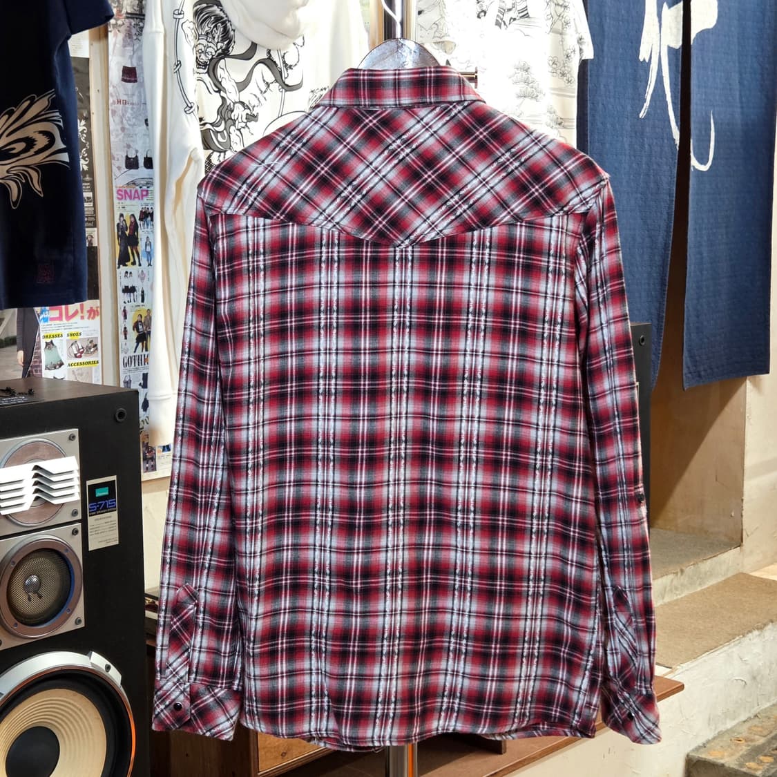 JPN  벨티드 포켓 레드 체크셔츠 상품이미지6