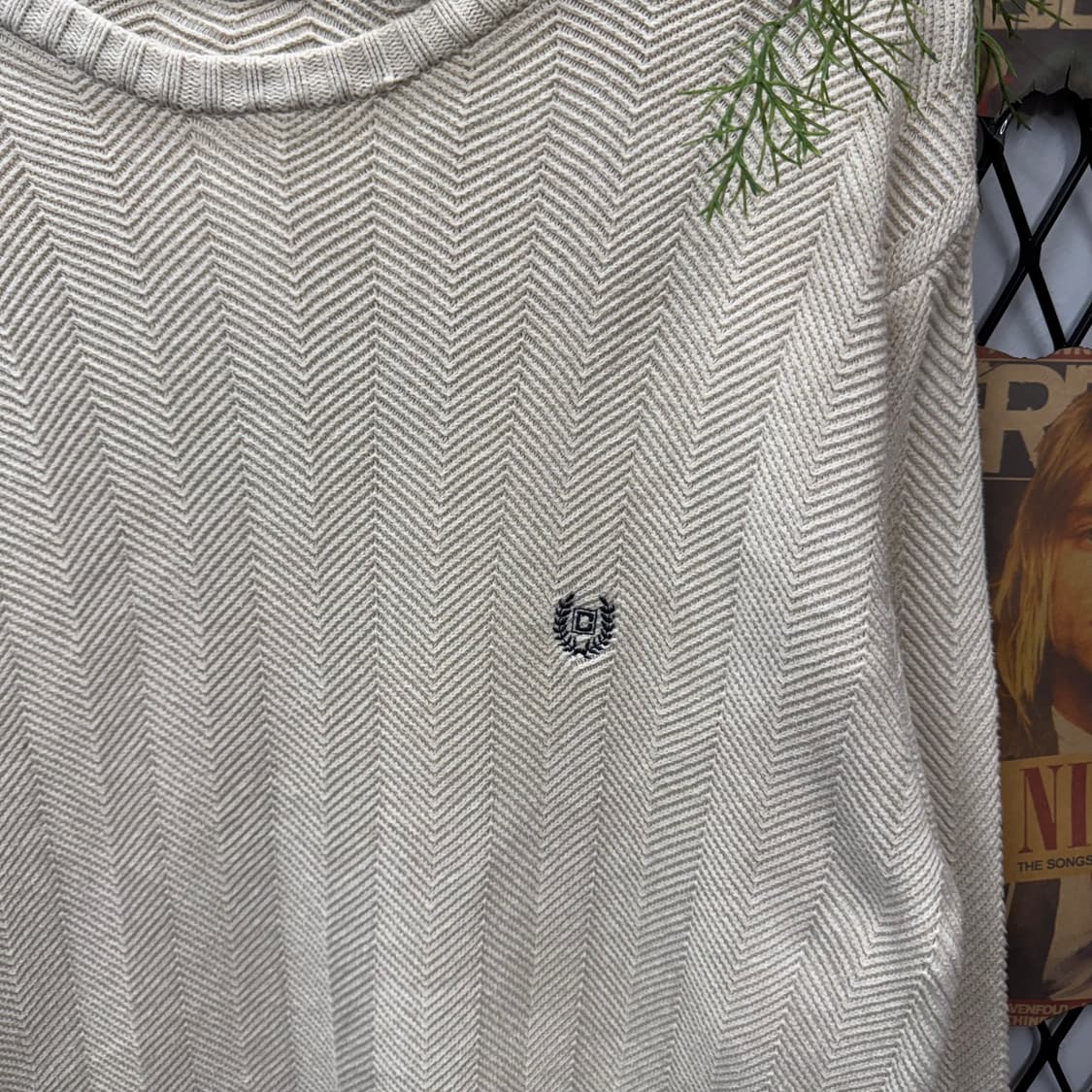 00s 챕스 헤링본 텍스쳐 코튼 니트 전면 로고 포인트 아이보리 상품이미지5