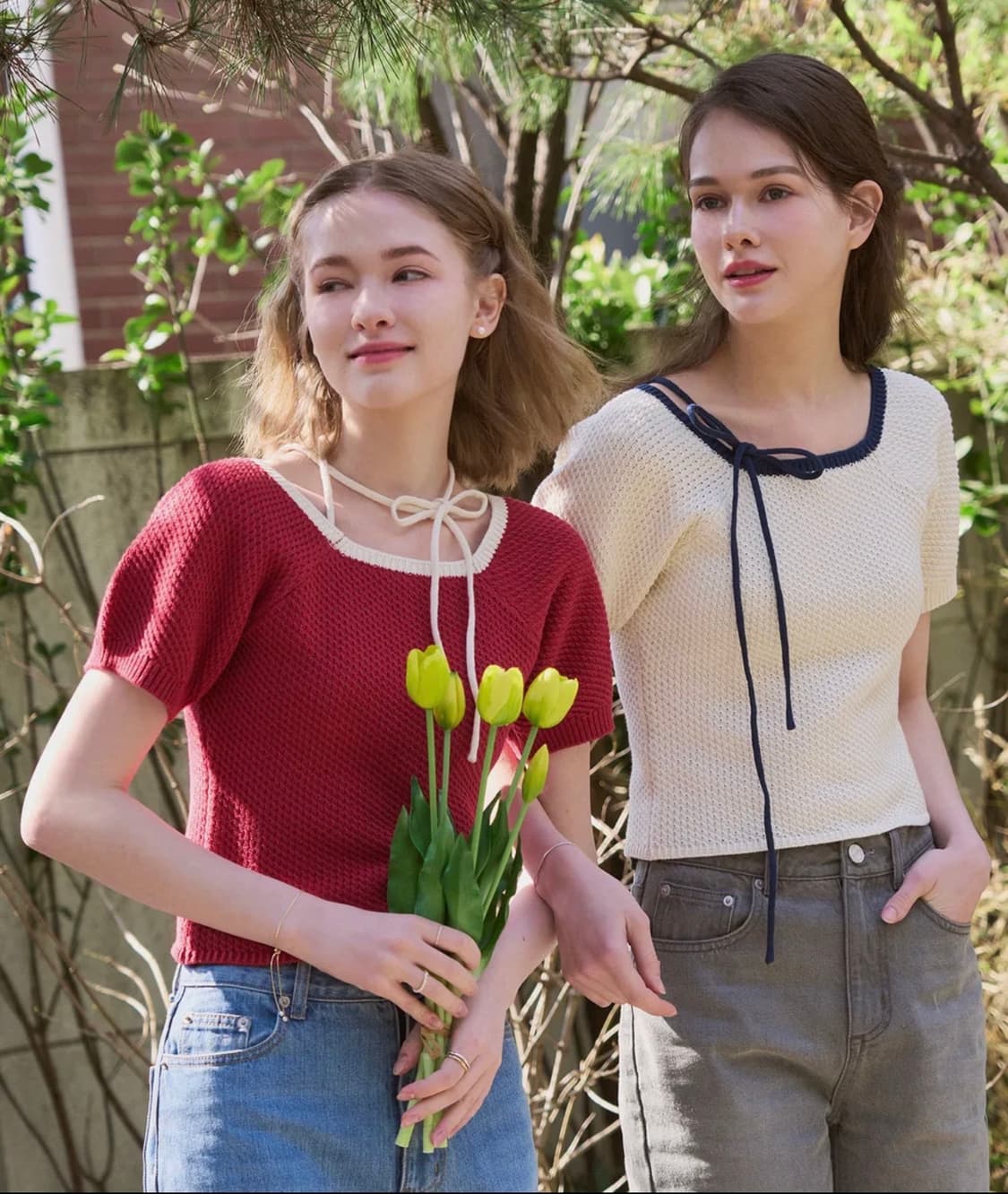 [새상품] 드로우핏 우먼 발롱 리본 스퀘어 니트 탑 아이보리 S 상품이미지1