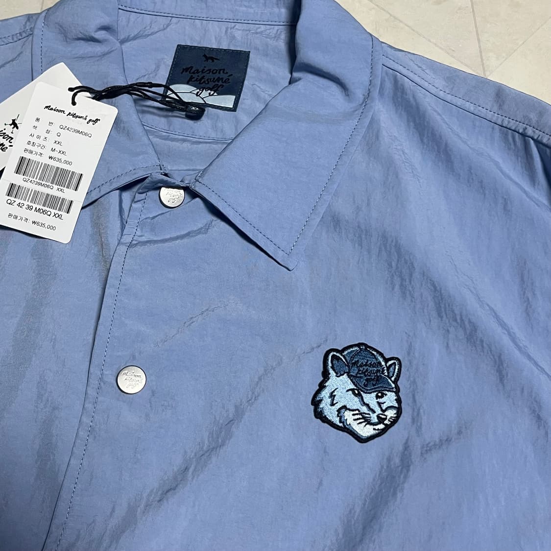 새상품(XXL) 메종키츠네 나일론 골프 자수로고 코치자켓 스카이블루 상품이미지2