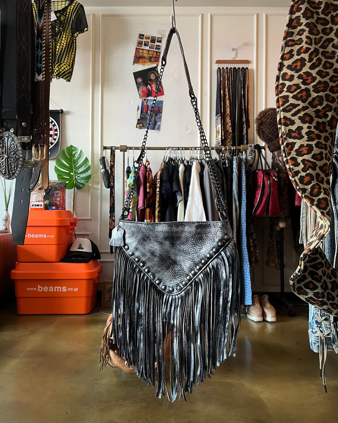 Real Leather Metallic Studed Fringe Bag 상품이미지3
