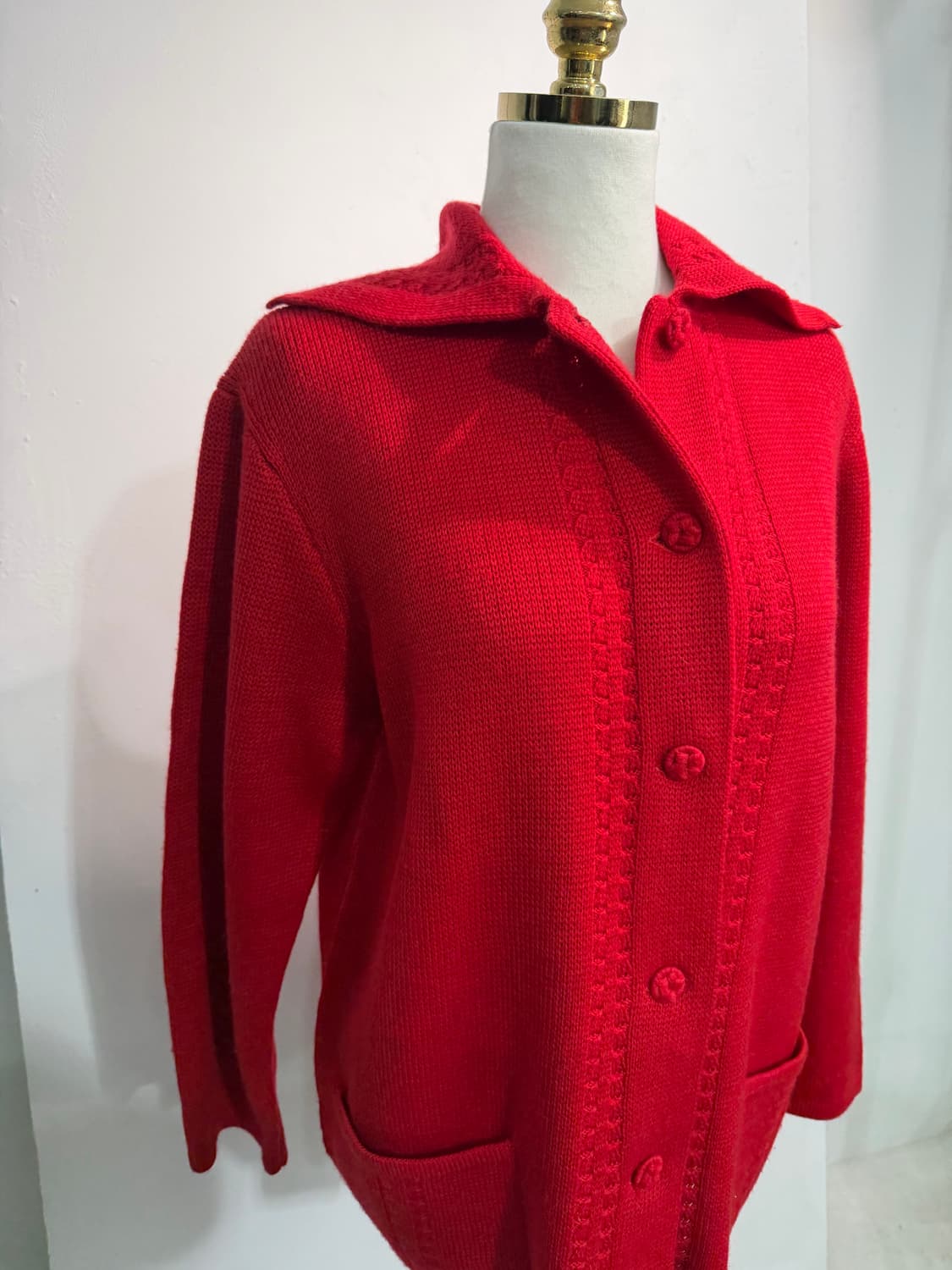 울 100% 레드 니트 가디건 L wool 100%  상품이미지2