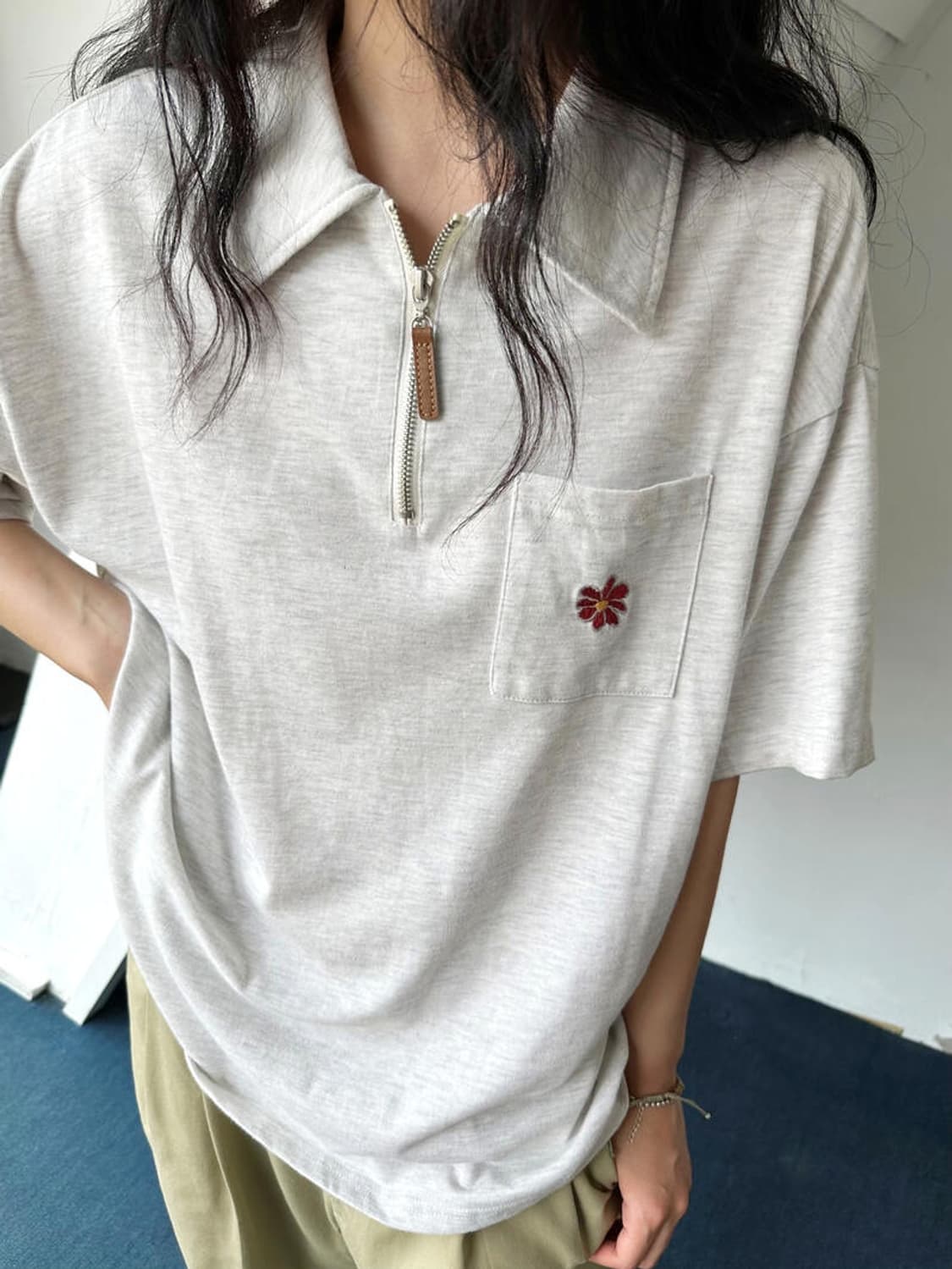 Cotton design zip pullover top 상품이미지8
