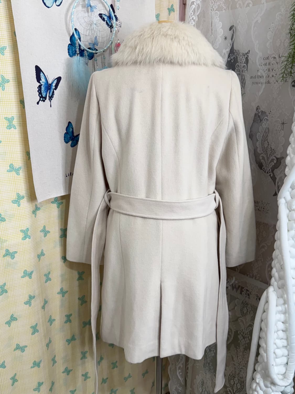 아이보리 앙고라 & 폭스퍼 롱 코트 상품이미지9