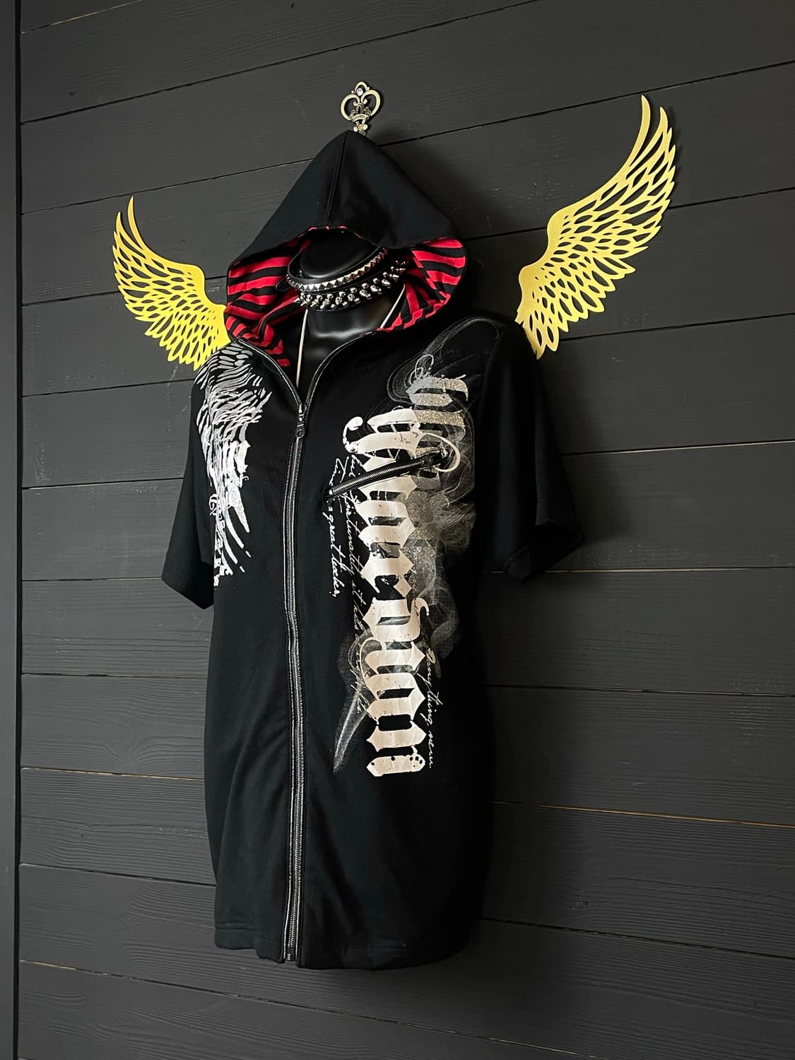 BEAU MERE 뷰마레 펑크 스트라이프 줄무늬 날개 레터링 후드집업 상품이미지4