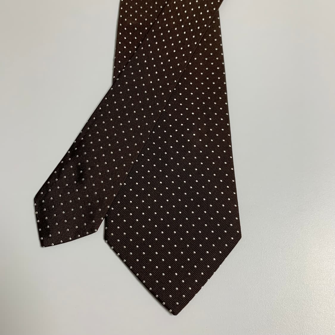 스테파노비지 x 투모로우랜드 브라운 도트 실크 넥타이 이탈리아제 최상급 상품이미지4
