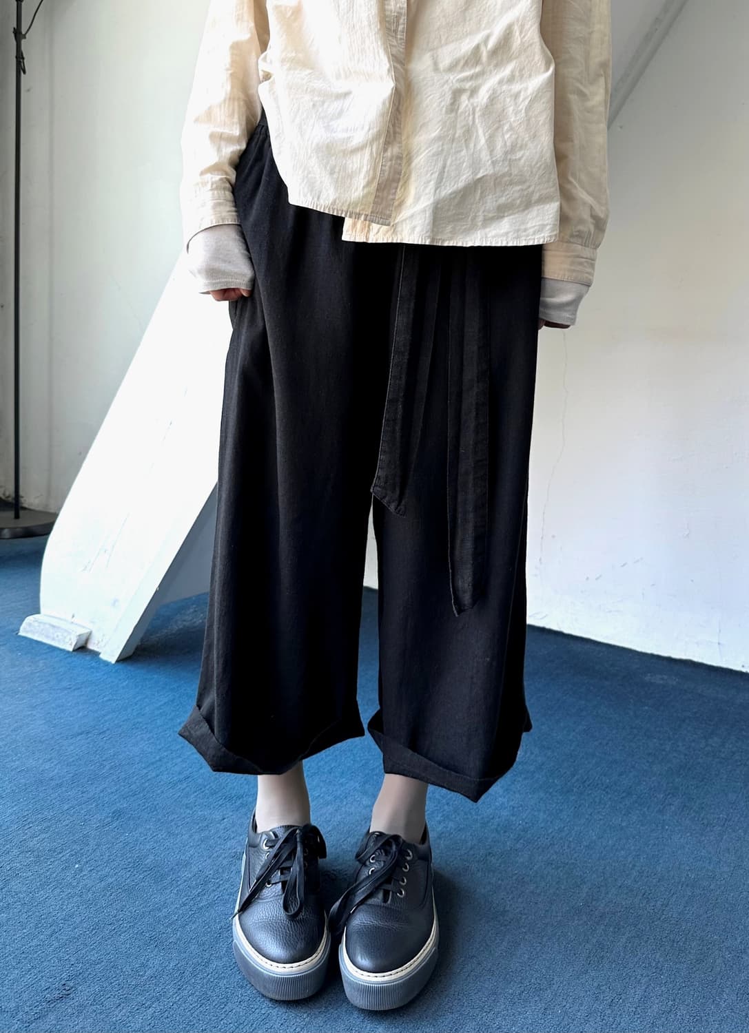 Washed linen rayon banded 3/4 gaucho pan 상품이미지8