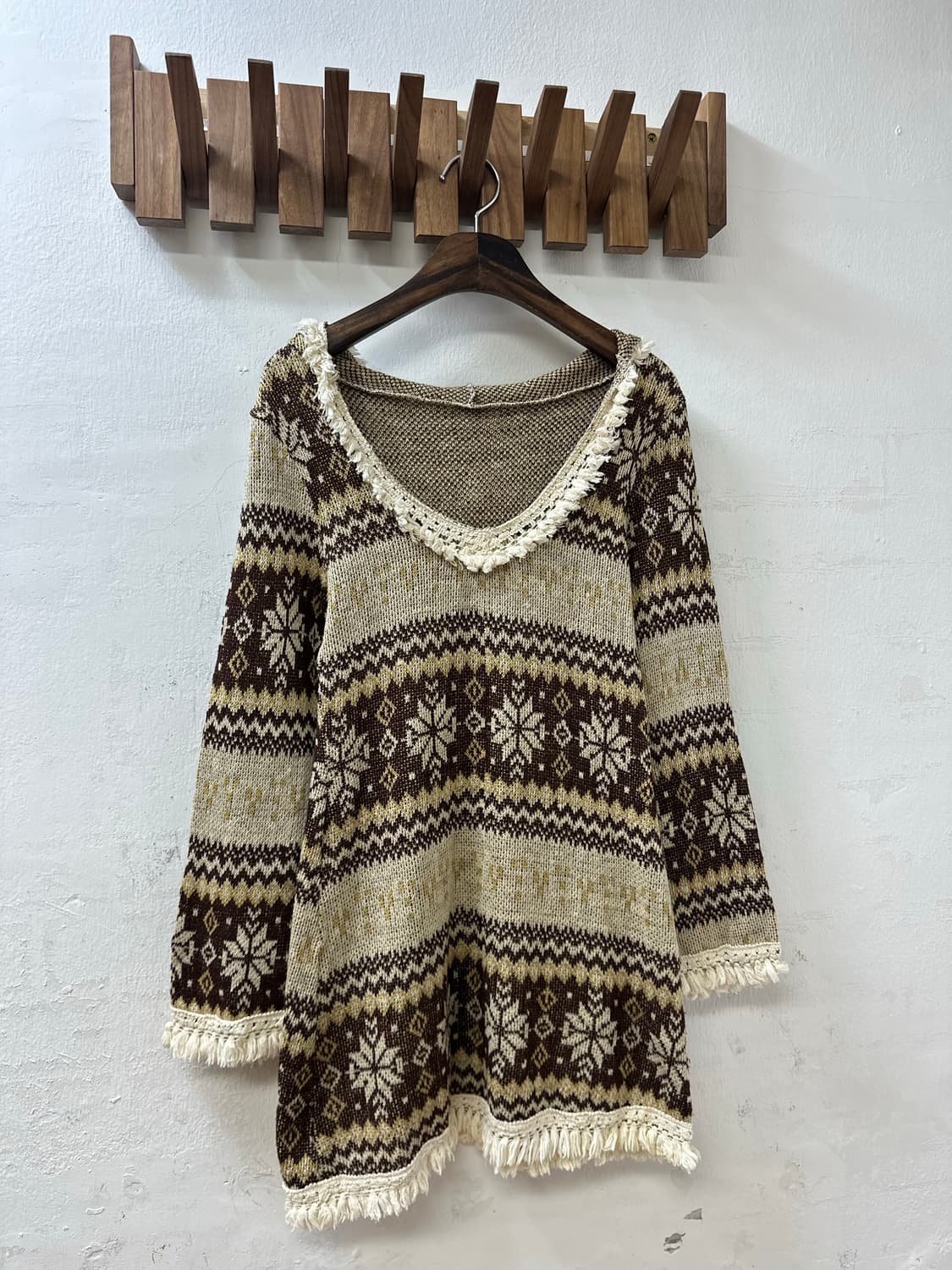 빈티지 노르딕 눈꽃 후드 니트 원피스 상품이미지2