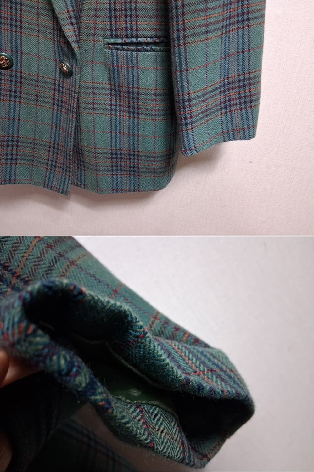 Madam Chic 일본구제 100%순모 그린체크 레트로체크 순모울쟈켓  상품이미지6