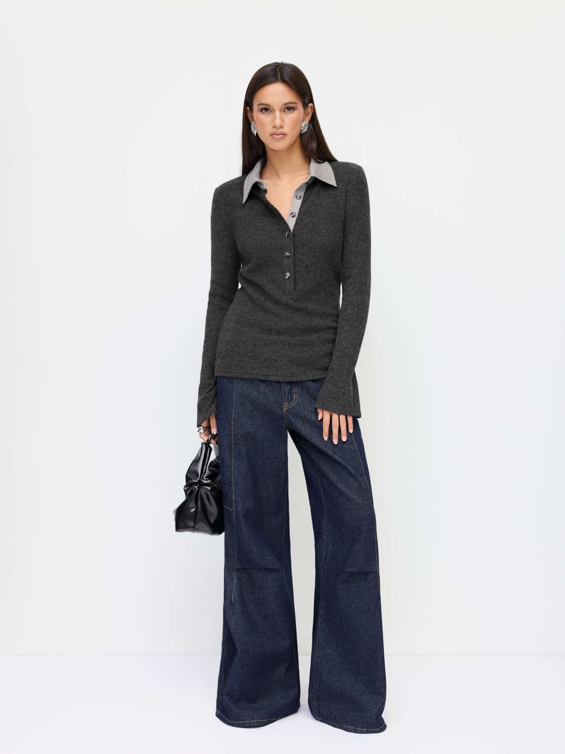 [xs 새상품] 샵사이다 투톤 카라 차콜 긴팔 티셔츠 상품이미지3