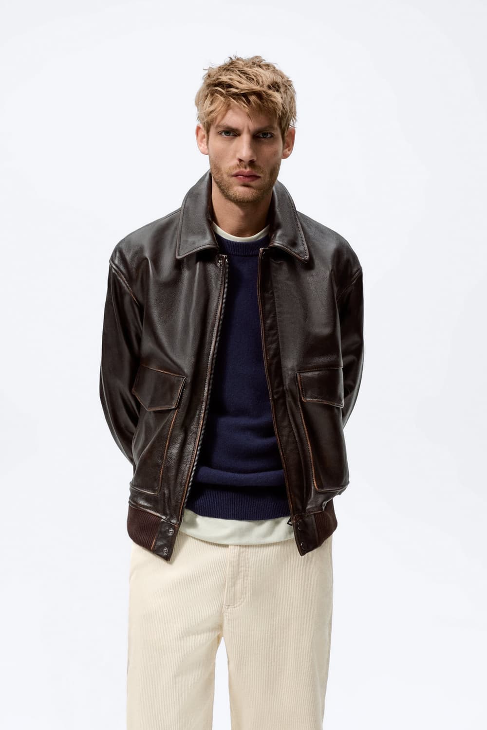 자라 포켓 레더 자켓 소가죽 A-2 자켓 상품이미지3