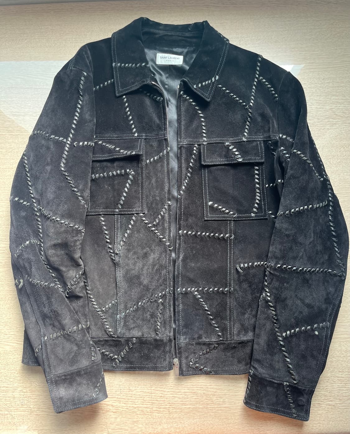 54 생로랑 스티치 스트링 스웨이드 레더 트러커 자켓 상품이미지1