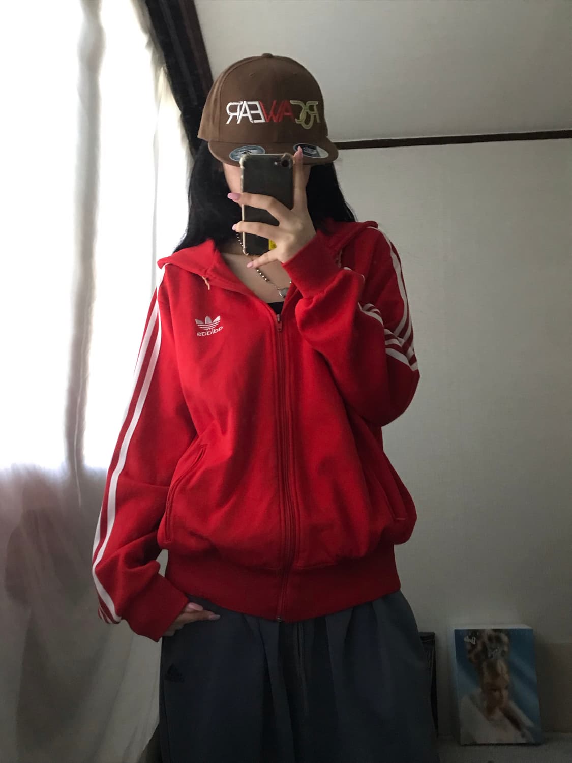 아디다스 레드 오버핏 후드 져지 상품이미지1