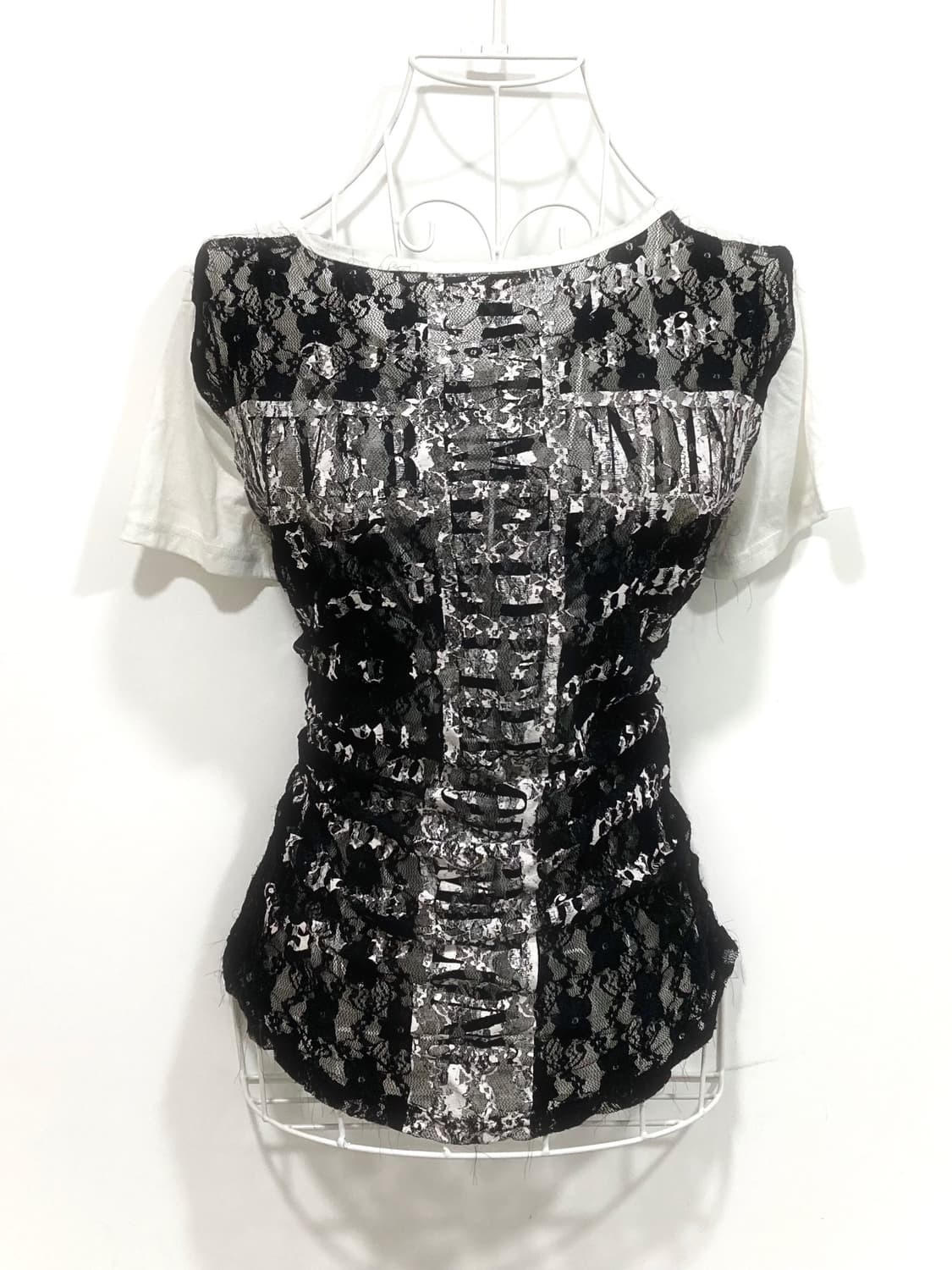 cross lettering crochet short sleeve 상품이미지3