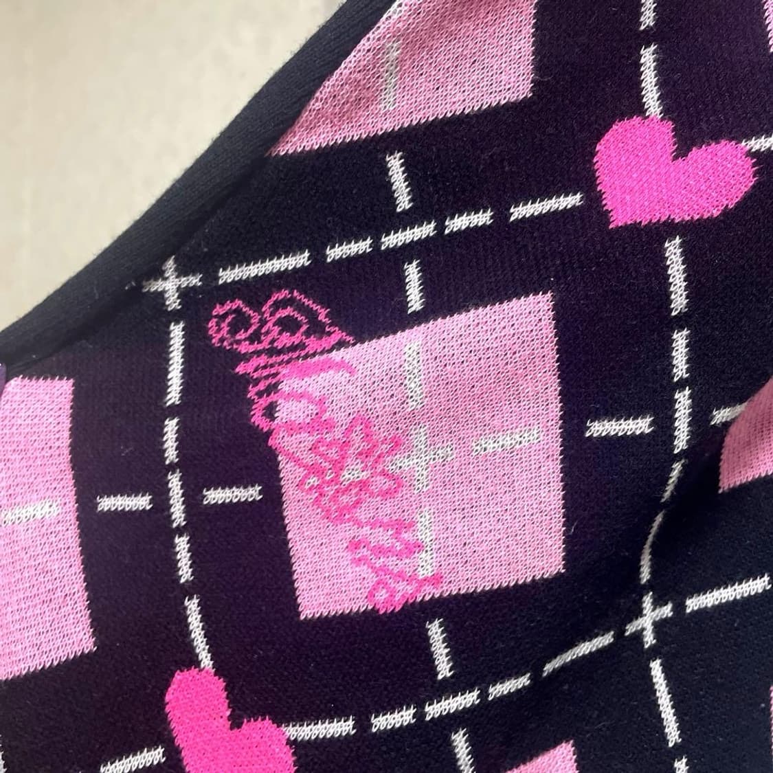 MA*RS 마즈 슈가글로스 레이스 리본 아가일 캐미솔 니트 원피스 상품이미지4