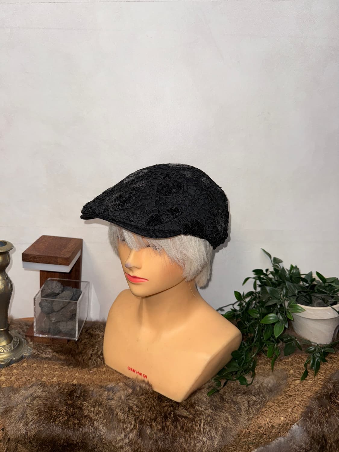 Black spangled heart lace hunting cap 상품이미지2
