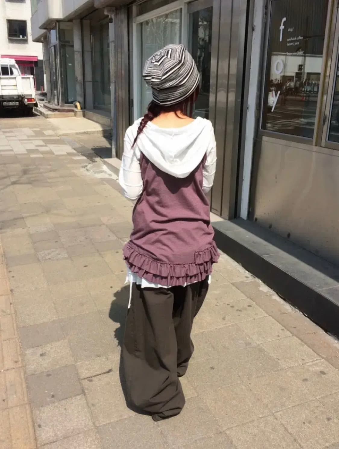 프릴 스트라이프 슬리브리스 원피스/단가라 프릴 유넥 후드티 상품이미지1