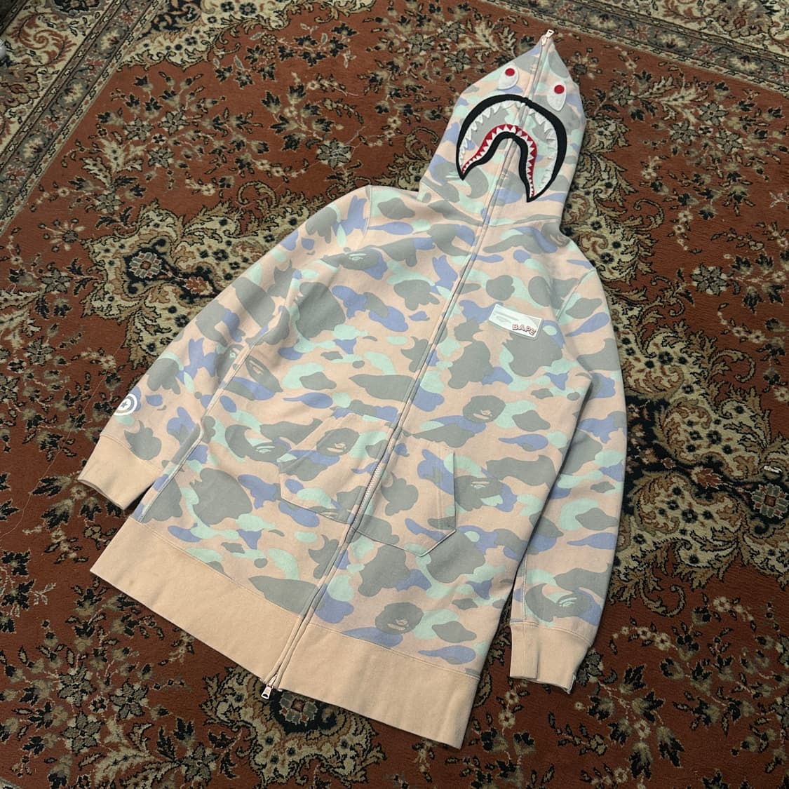 베이프 파스텔 멀티카모 샤크 후드집업 (S) 원피스 핑크카모 상품이미지2