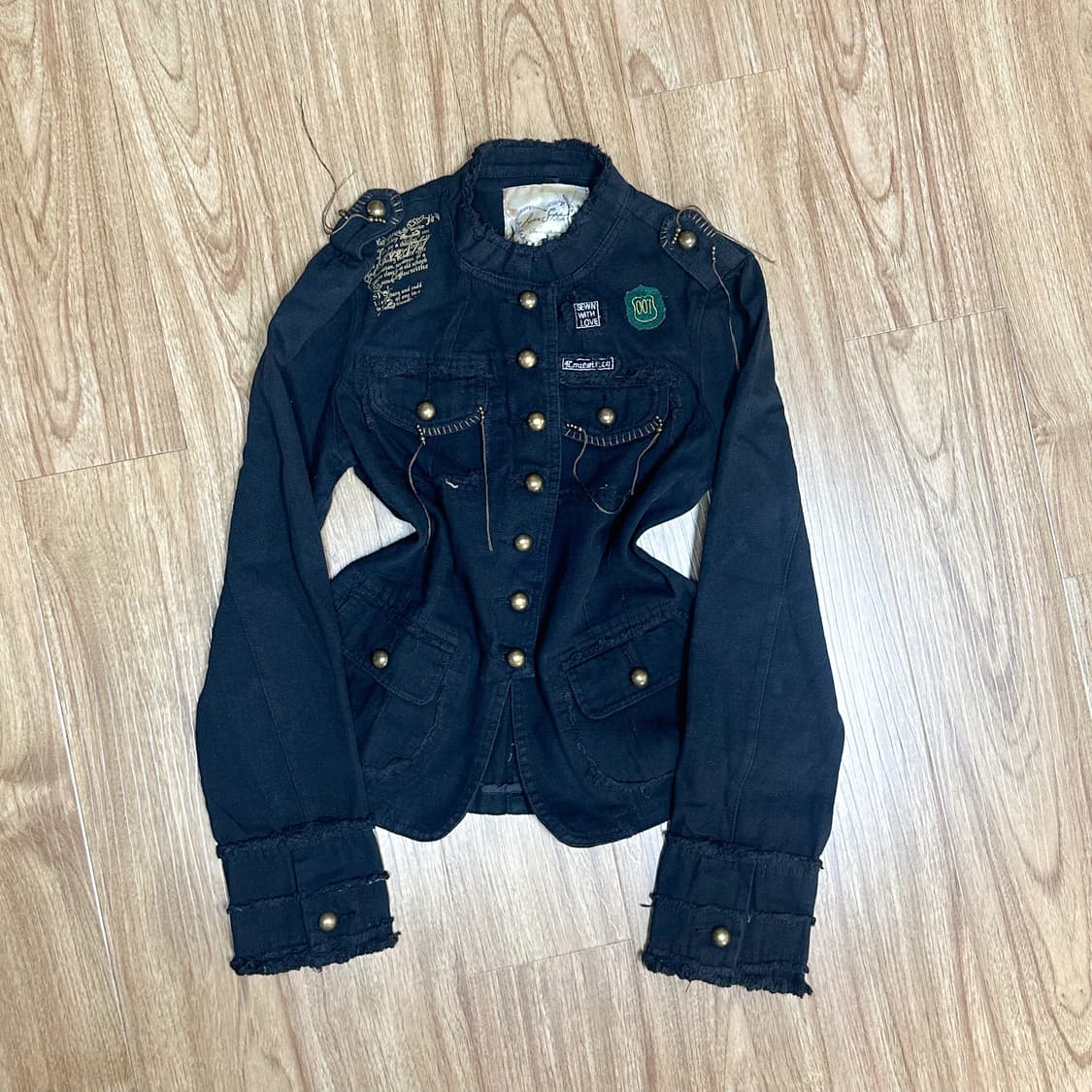 빈티지 블랙 금장 레터링 자켓 와투케 오네갸루 긱시크 고딕 고스 오리엔탈 상품이미지1