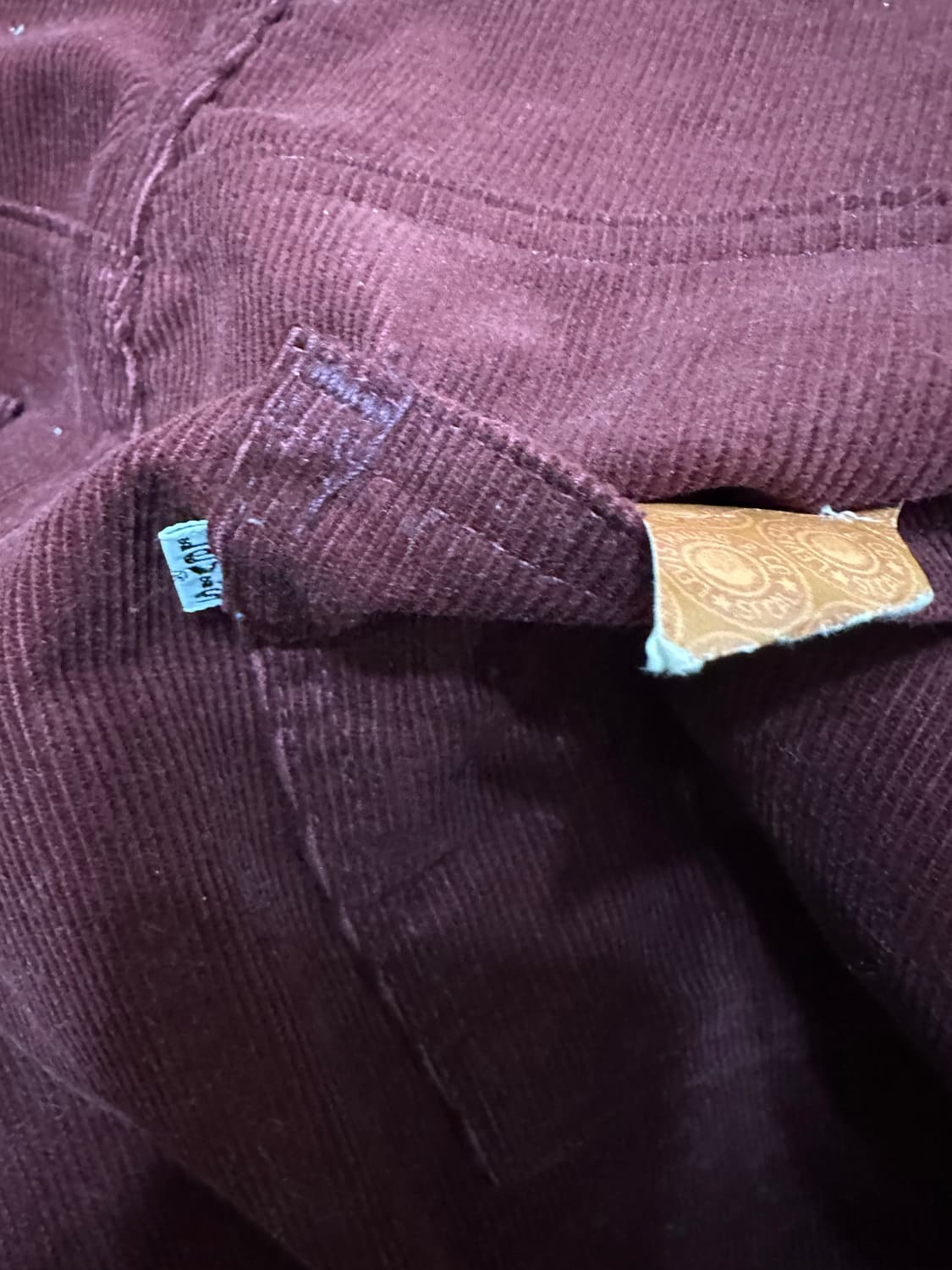 80s!! 38X31 데드스탁 리바이스 519 버건디 코듀로이 팬츠 상품이미지7
