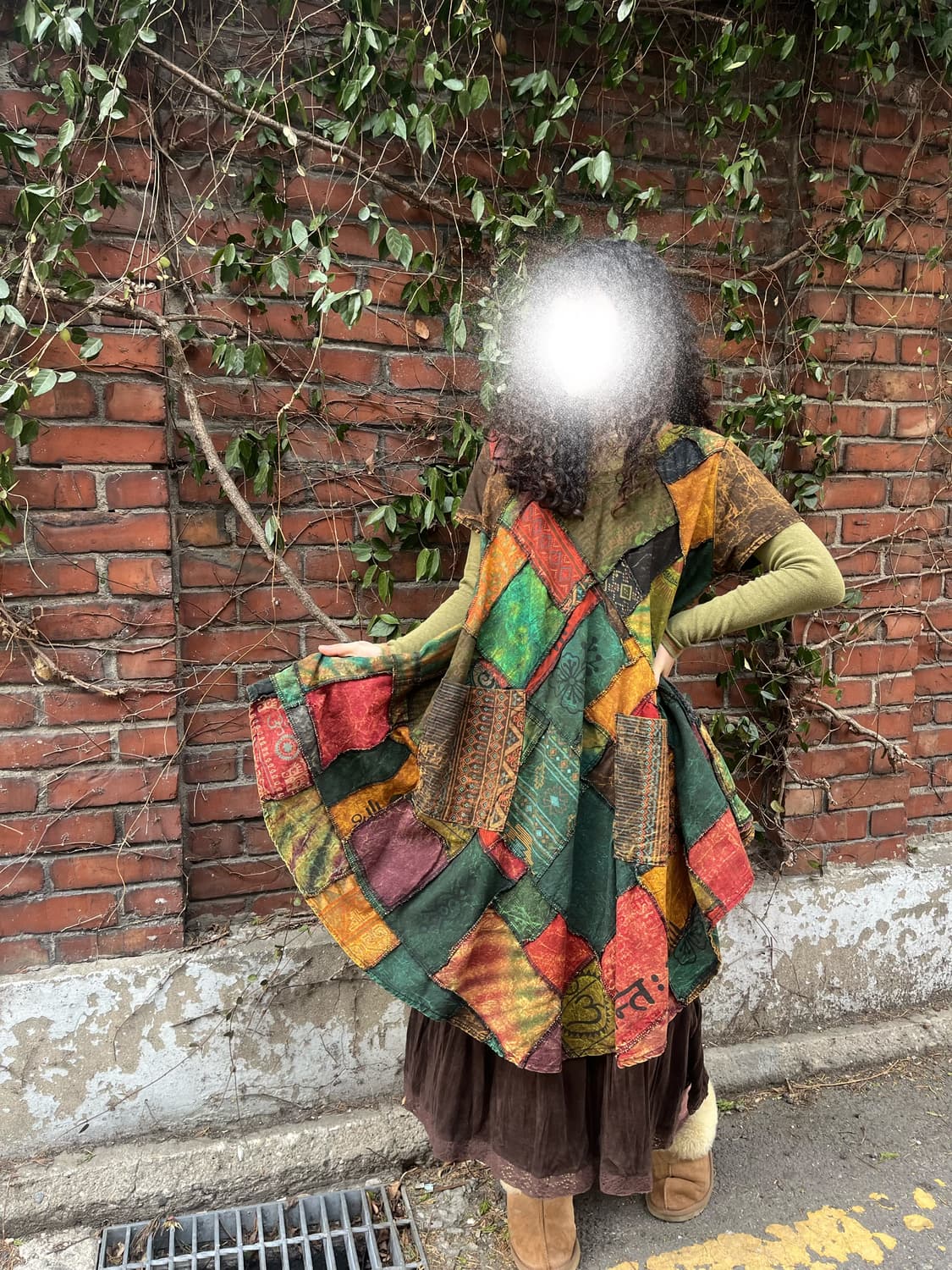 히피 에스닉 패치워크 미디 원피스 상품이미지4