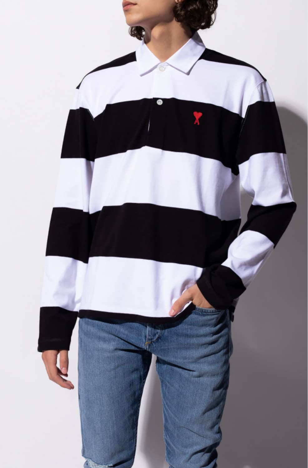 아미 남녀공용 블랙 화이트 하트 로고 폴로셔츠 70% 상품이미지6