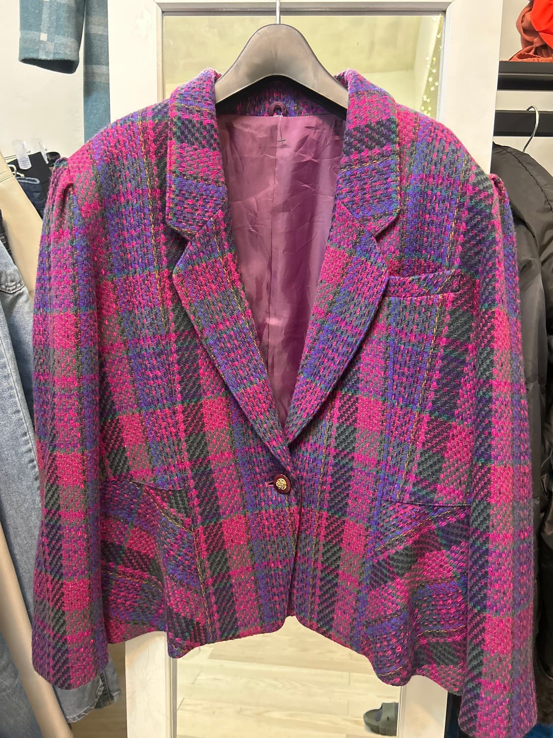 빈티지 퍼플체크트위드자켓 상품이미지1