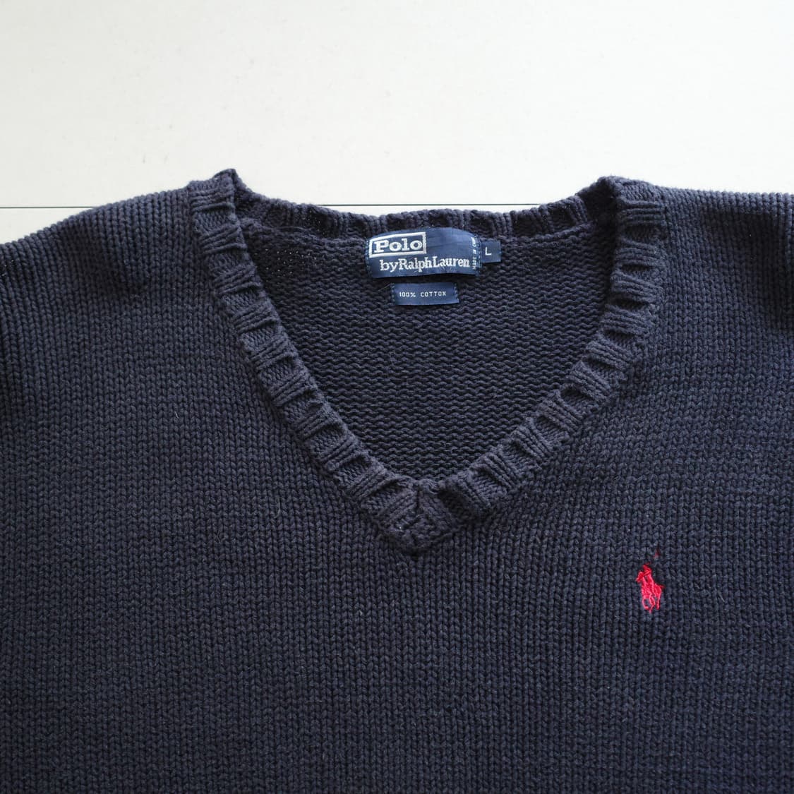 90s 폴로 랄프로렌 네이비 브이넥 코튼 니트 L 상품이미지2