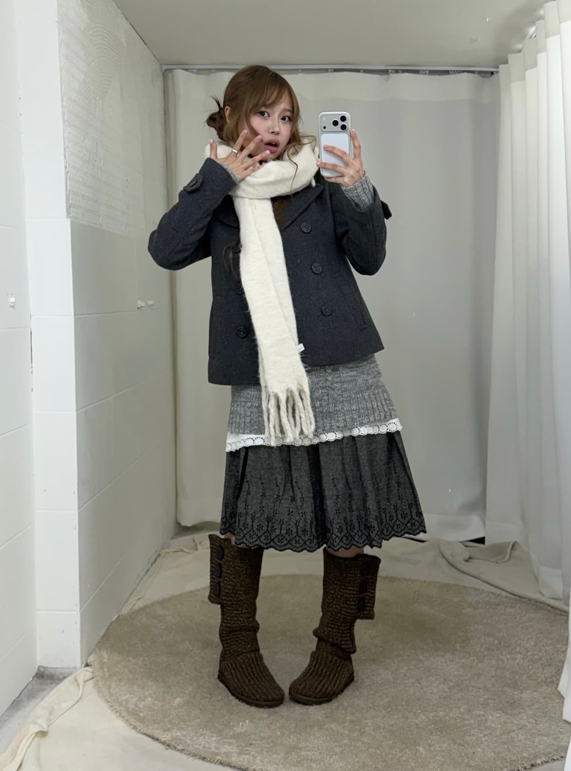 무채색 사와코 오프숄더 니트 피코트 코디세트 상품이미지1