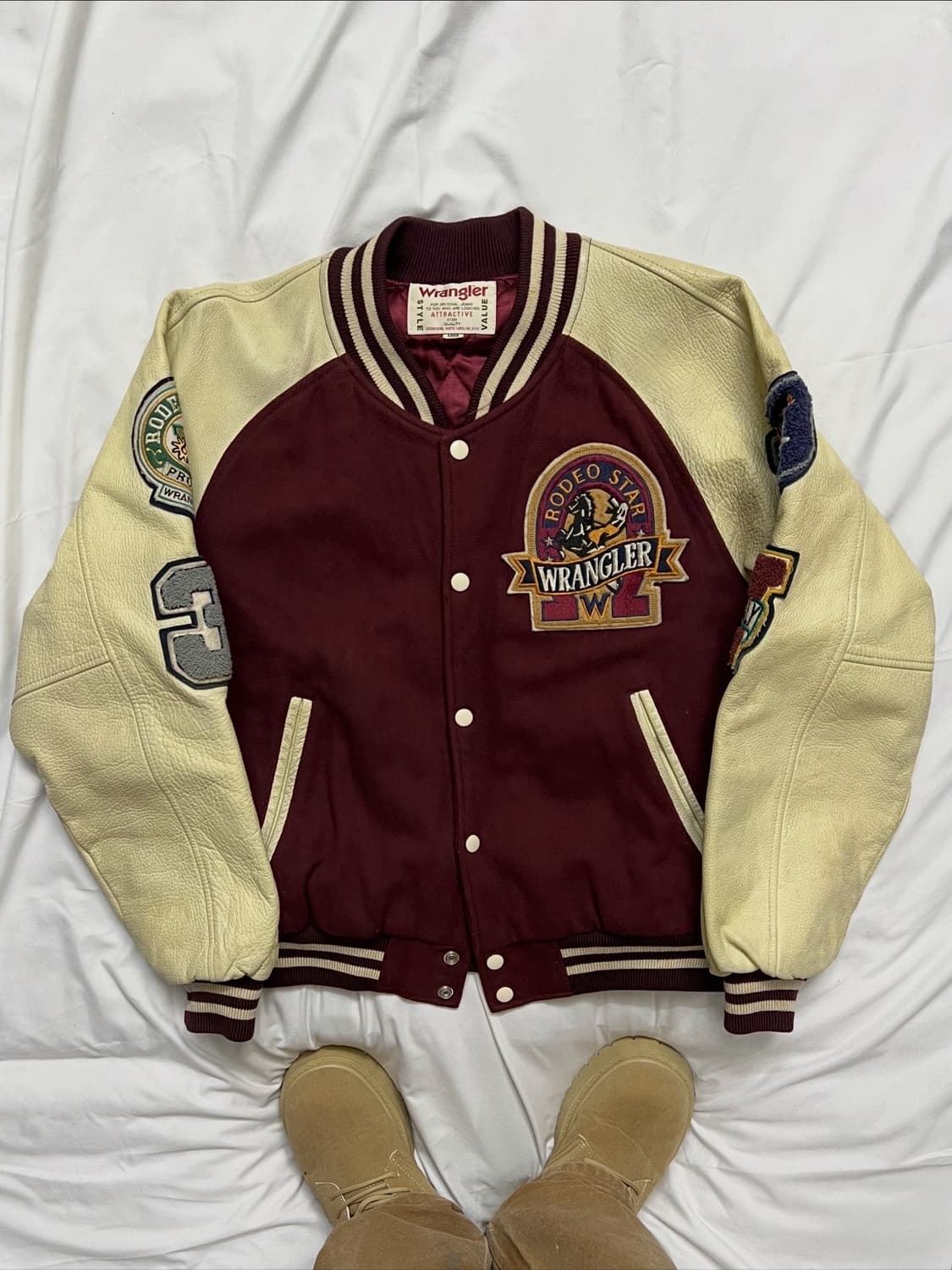 90s 랭글러 가죽 바시티 자켓 상품이미지3