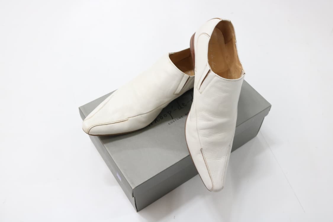 훕데두 빈티지 화이트 레더 포인티드 토 슬립온 로퍼 (42) 상품이미지8