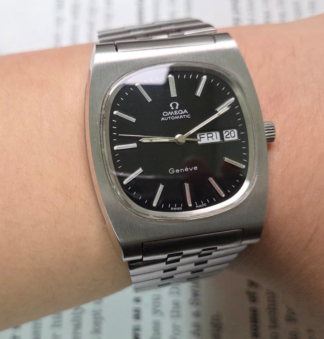 레어] 빈티지 오메가 제네브 테레비 점보 블랙판 데이데이트 브레이슬릿 v 상품이미지3