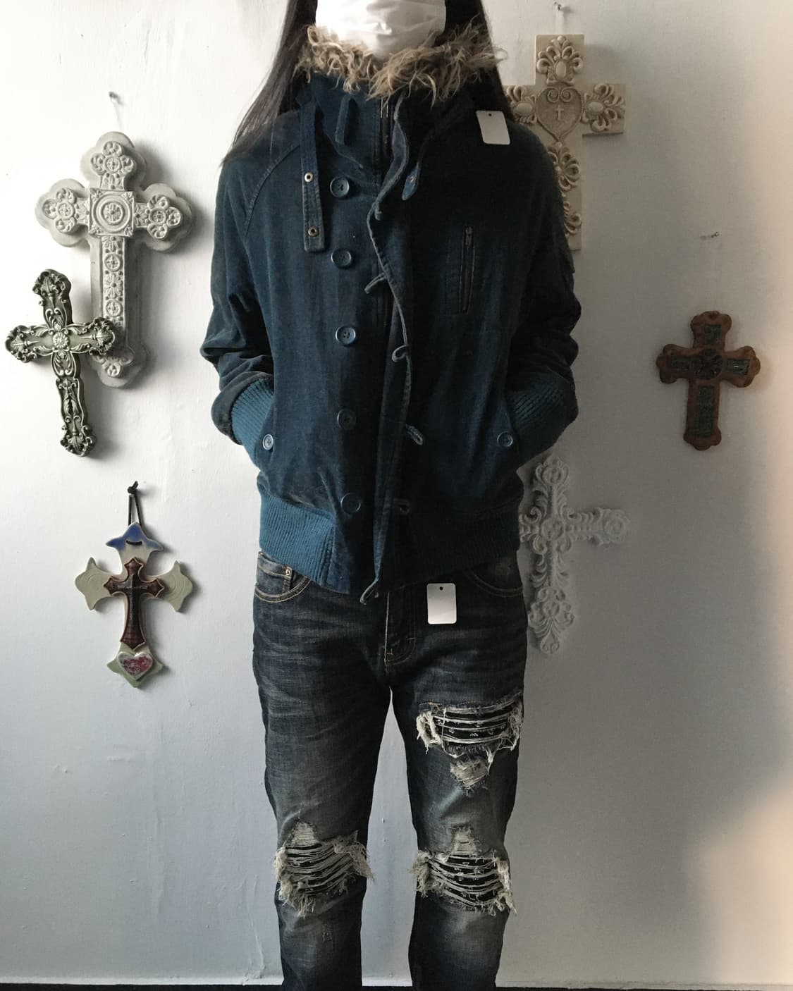 Fake fur collar high neck jacket 상품이미지7