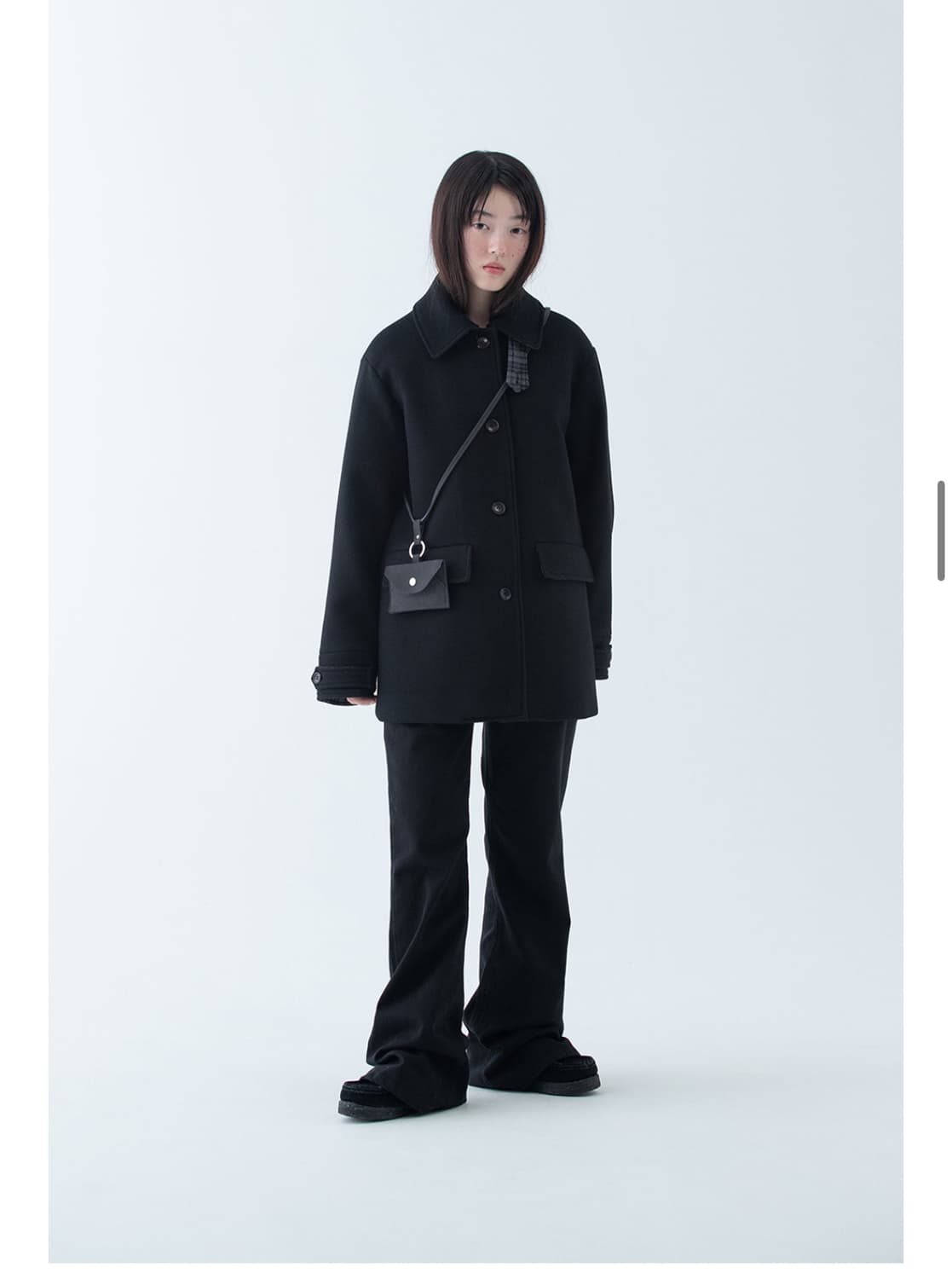 오헤시오 체크 하프 울 코트 블랙 상품이미지2