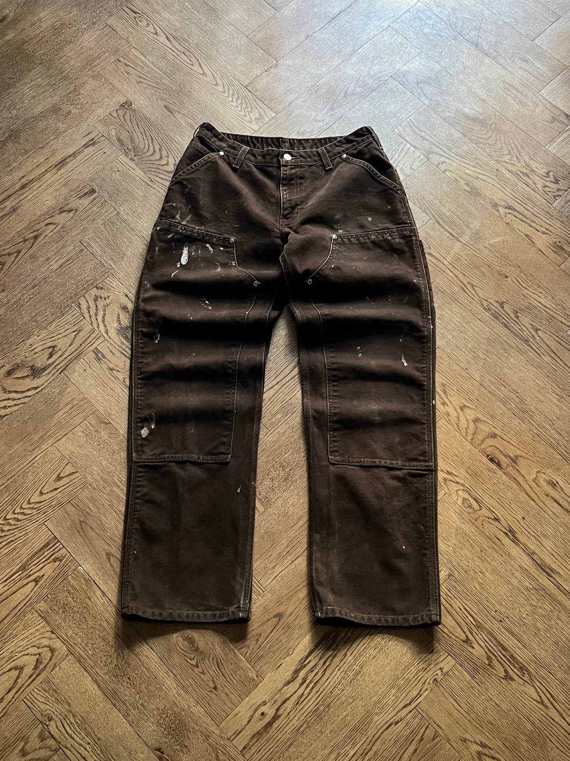 [30]칼하트 USA 빈티지 페인팅 다크브라운 더블니 워크 팬츠 상품이미지1