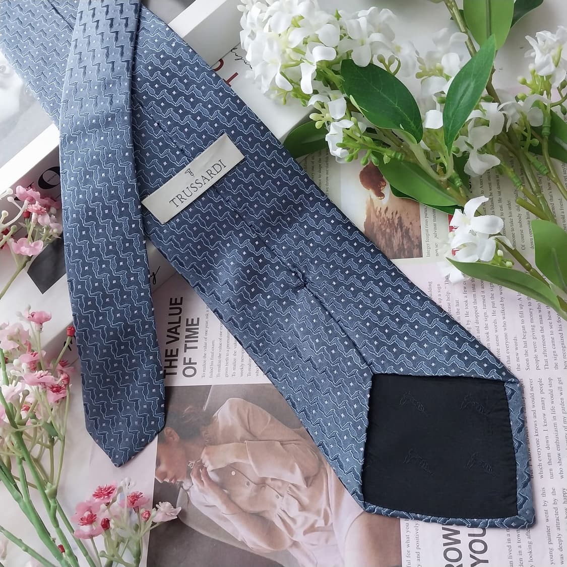 트루사르디 실크 블루 패턴 넥타이 9.3cm A~B등급 K2246
 상품이미지4