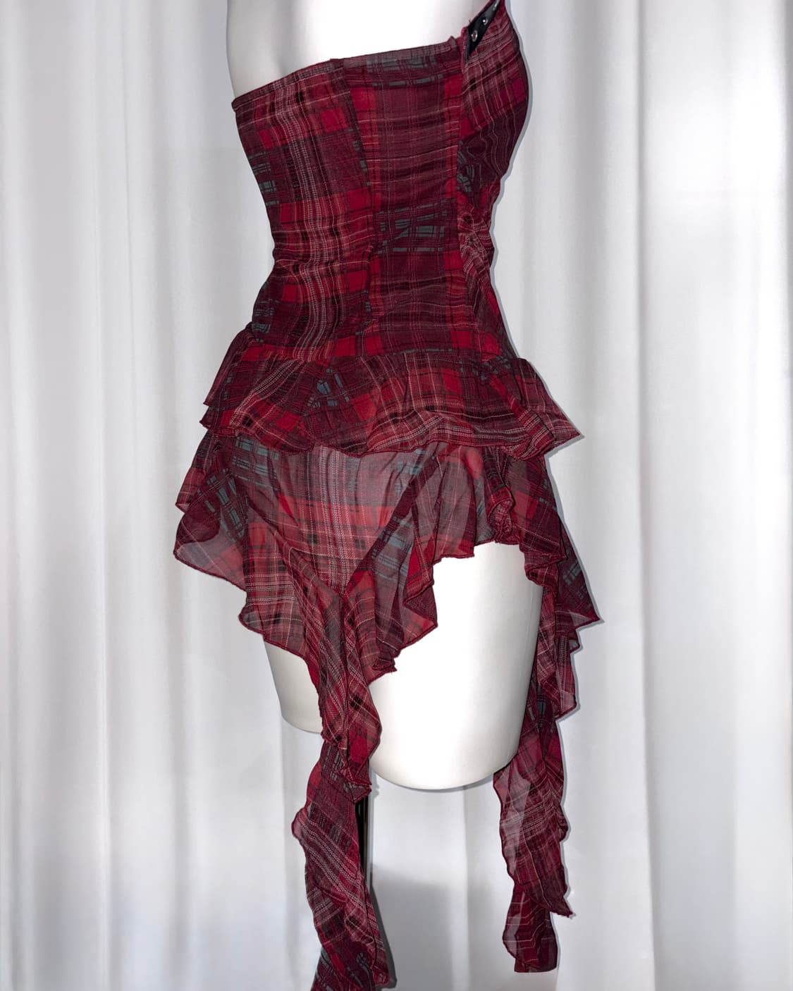 misako punk 나나 갸루 펑크 벨트 레드 체크 프릴 원피스 드레스 상품이미지7