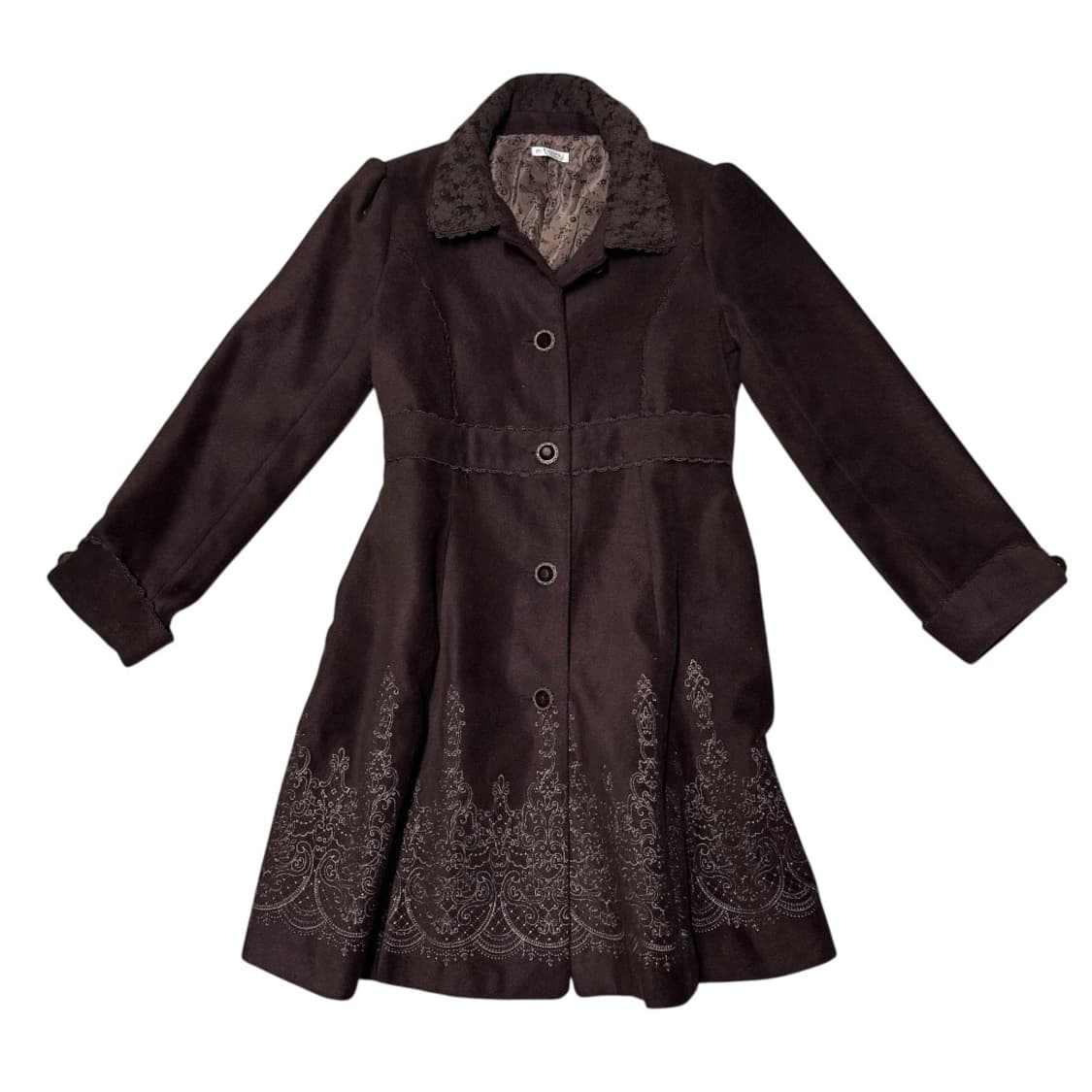 엑시즈팜 브라운 자수 플레어 코트 상품이미지1