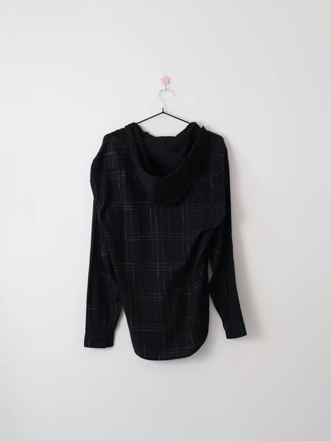 SHEIN Black Check Hooded Shirt 상품이미지5