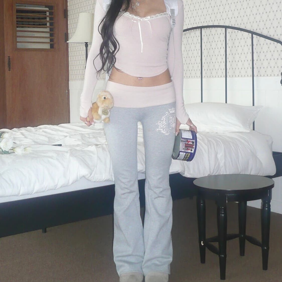 [새상품] 엔젤넘버 555 부츠컷 폴디드 팬츠 그레이 S 상품이미지1