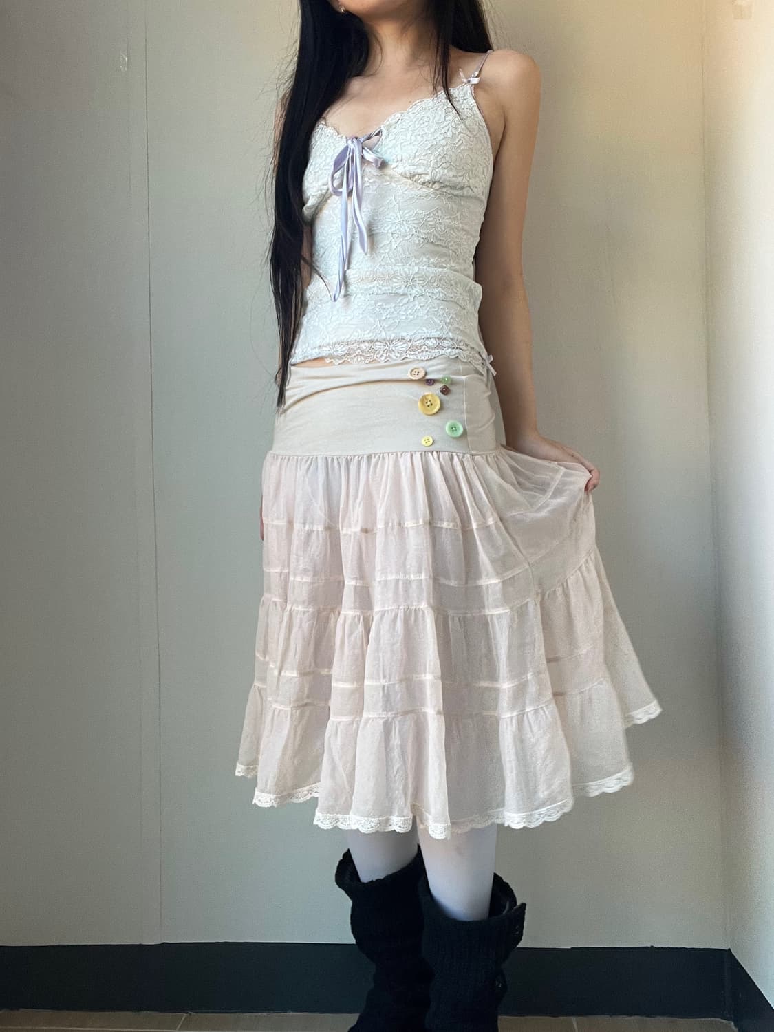 Sheer button chiffon skirt 상품이미지2