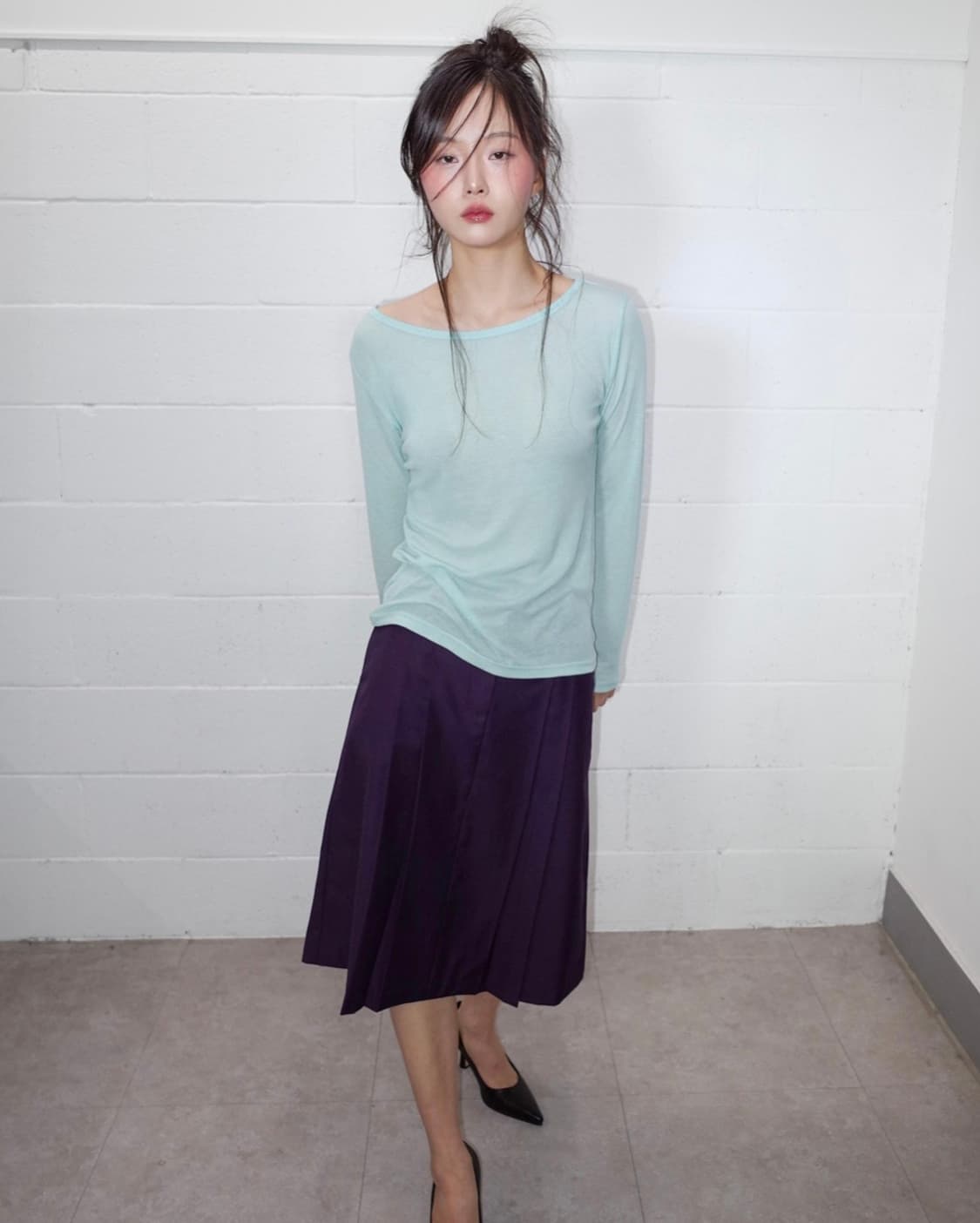 온스카 퍼플 플리츠스커트 상품이미지3