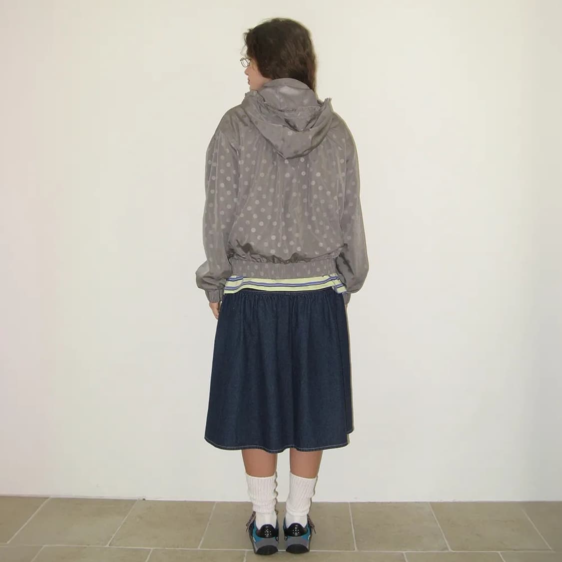 론론 도트 팬던트 후디 점퍼 바람막이 그레이 상품이미지2