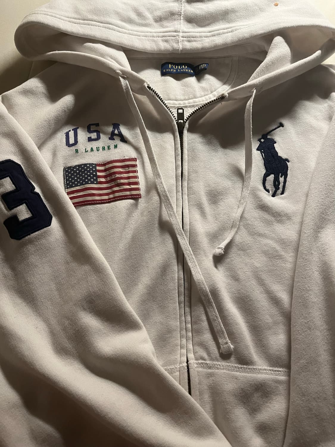 폴로 랄프로렌 빅포니 성조기 후드집업 화이트 상품이미지1