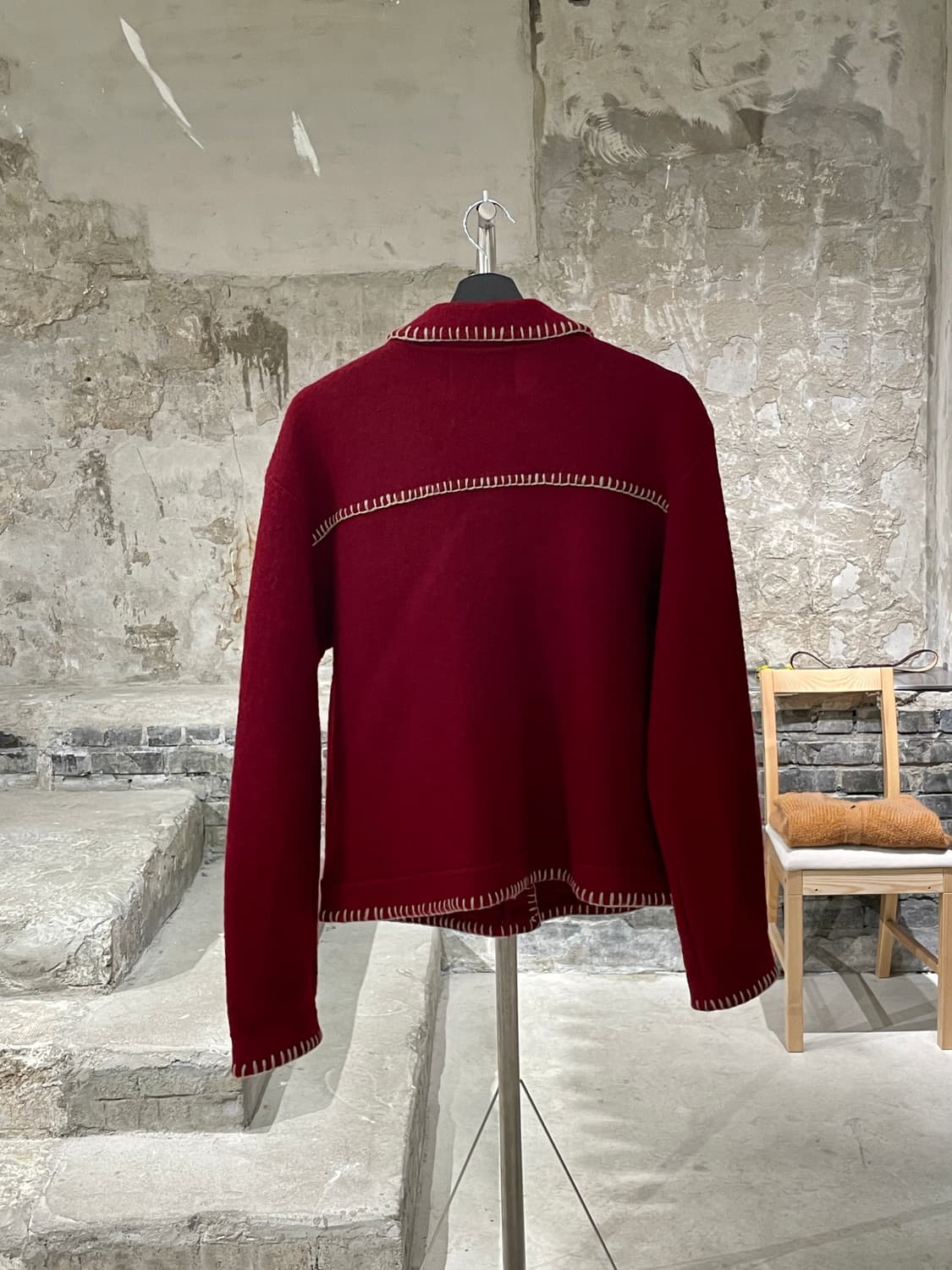 울리치 딥 레드 핸드메이드 스티치 울 자켓 상품이미지6