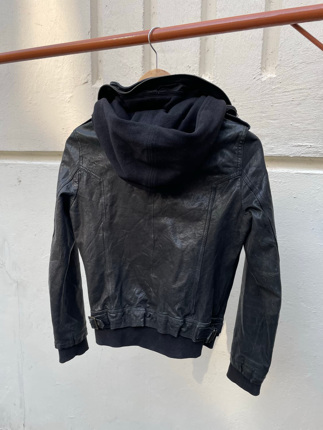 쉽스킨 후디드 레더 자켓 상품이미지4