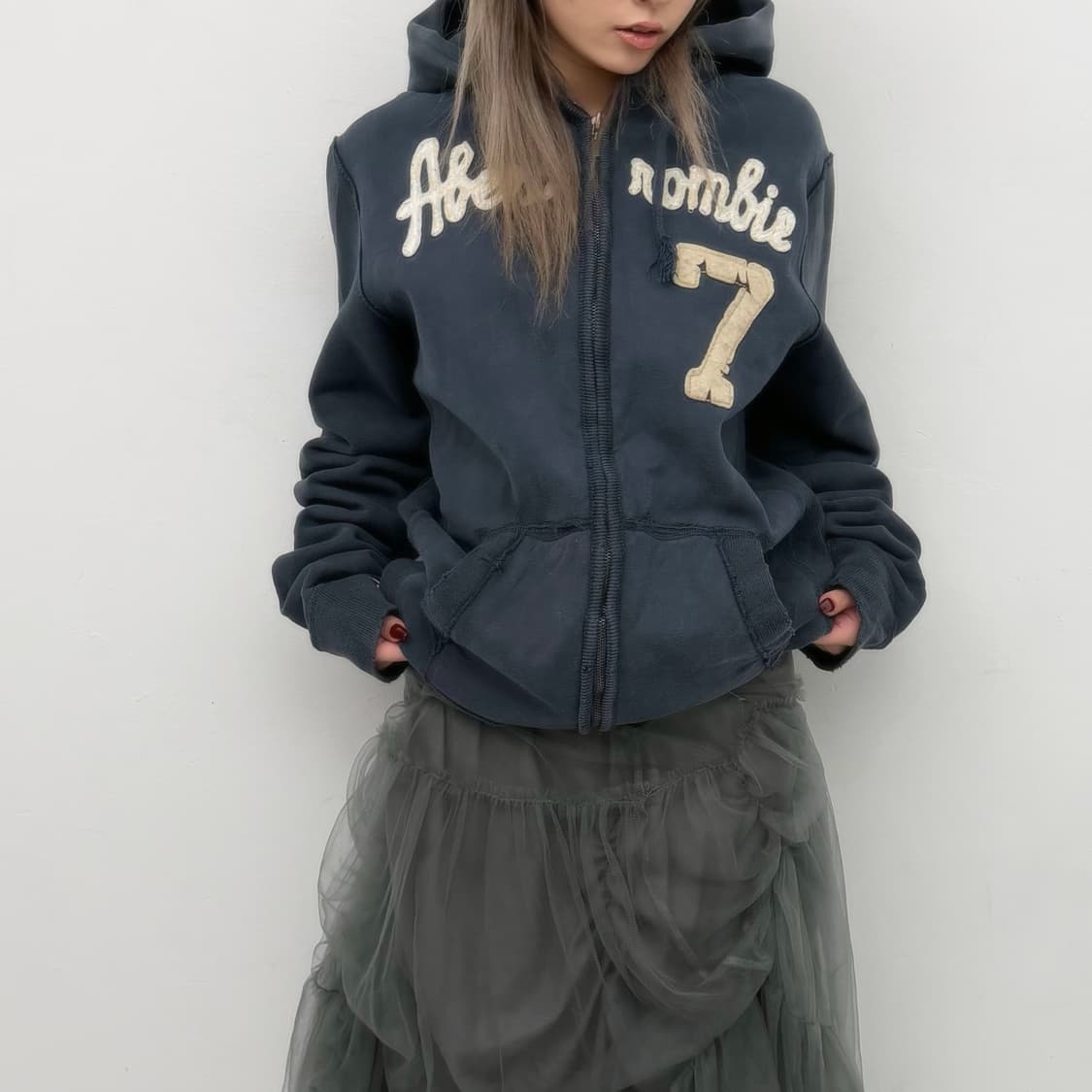 아베크롬비 네이비 오버핏 후드집업 상품이미지2