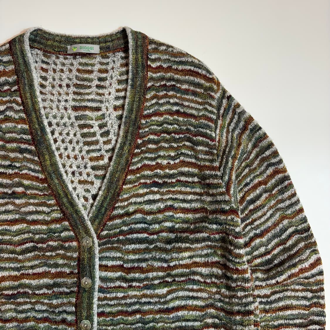 빈티지 스트라이프 패턴 브이넥 니트 가디건 상품이미지4