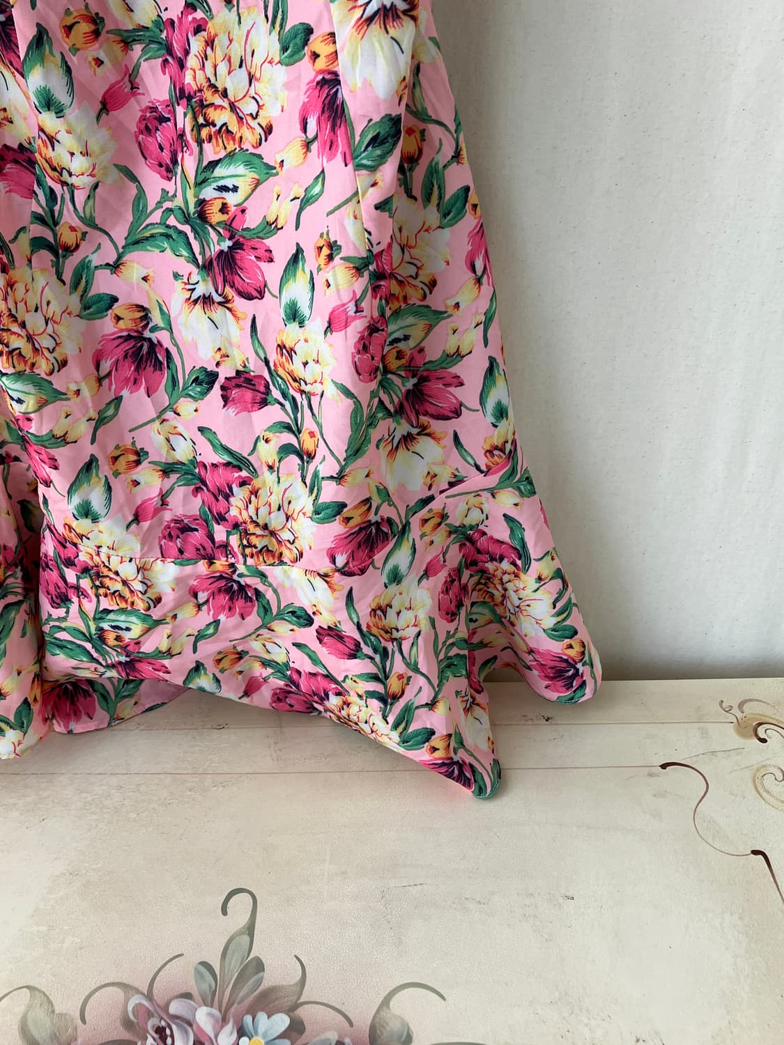 peach pink flower pattern ribbon dress 상품이미지7