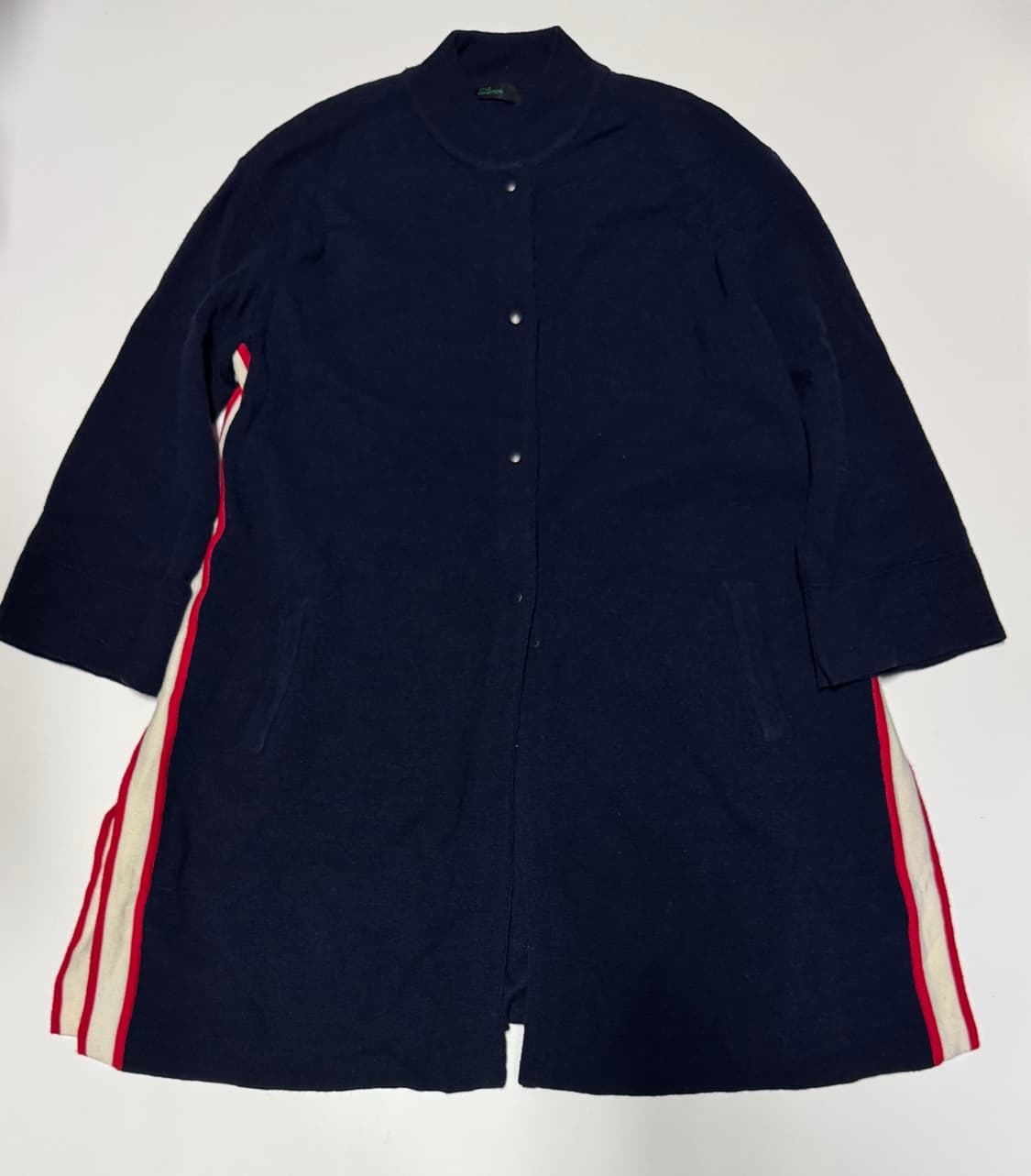 여성 베네통 뒷 프린팅 오버핏 롱 니트 가디건 F 네이비 상품이미지2